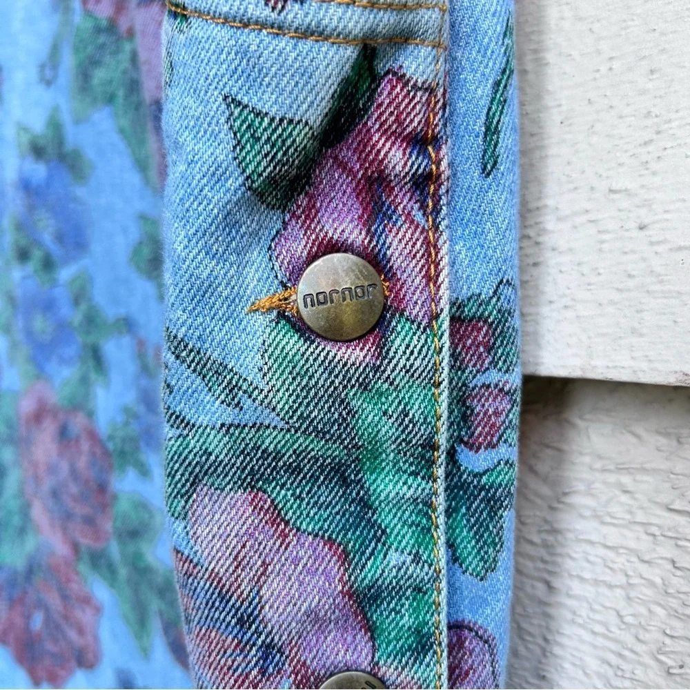 Vintage Floral Denim Skirt Side Buttons Midi Maxi 80s 90s Y2K Grunge Size XXS